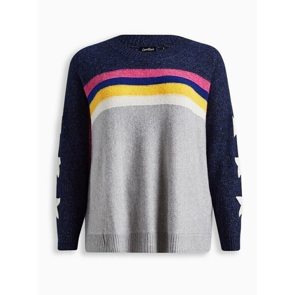 Torrid Lovesick Sweater Sz 1X Vegan Cashmere Dolman Striped Stars Colorblock NWT - Picture 1 of 5
